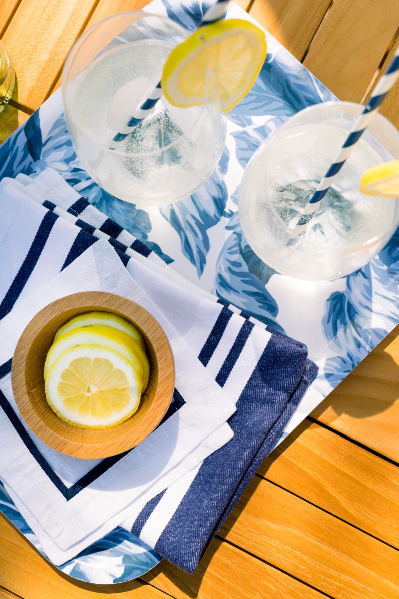 White Wine Spritzer on Blue and White Tray