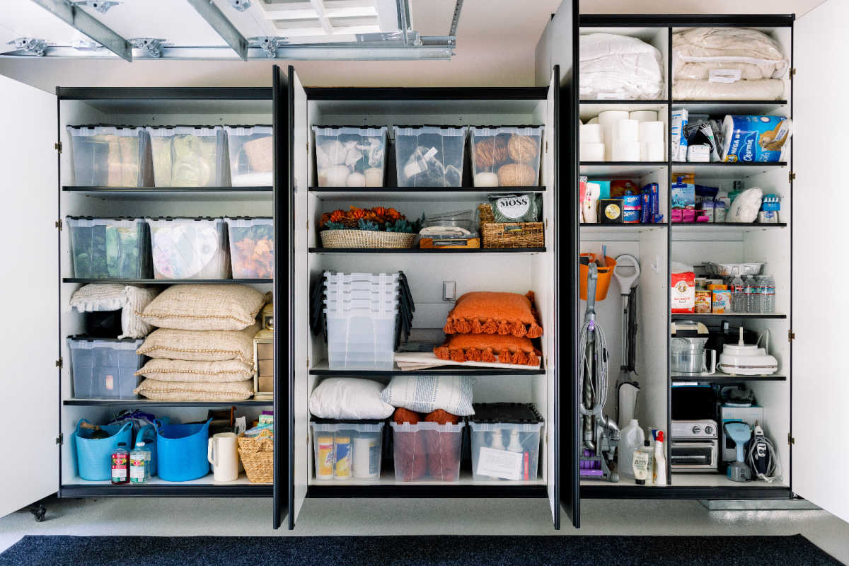 Organized garage cabinets