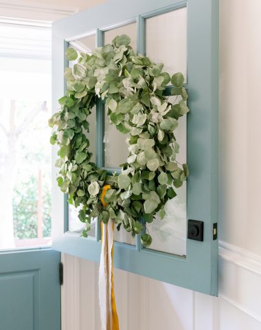 Eucalyptus wreath on blue dutch door
