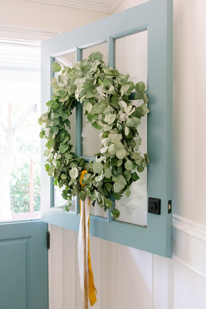Eucalyptus wreath on blue dutch door