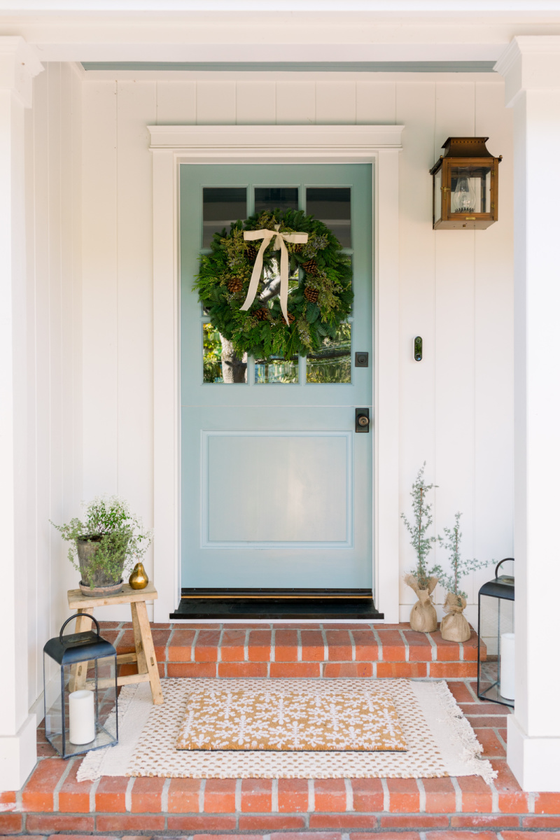 Blue Dutch Door with holiday wreath