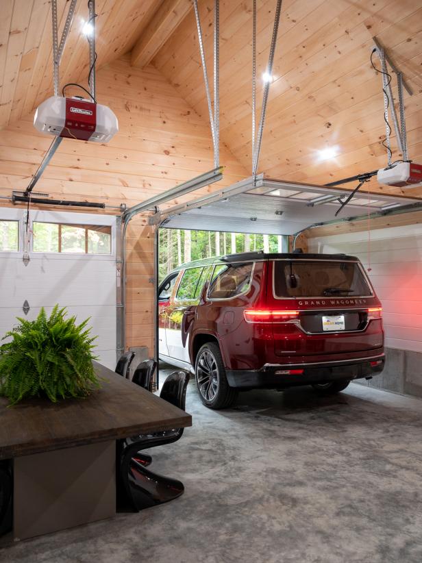 Garage with SUV Parked Inside