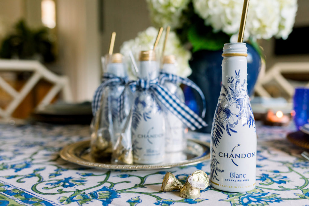 Chandon Single Serving Bottles with straws and Hershey Kiss