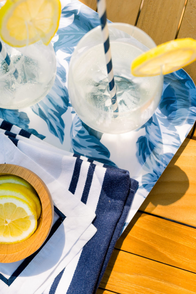 Wine Spritzers on blue and white tray