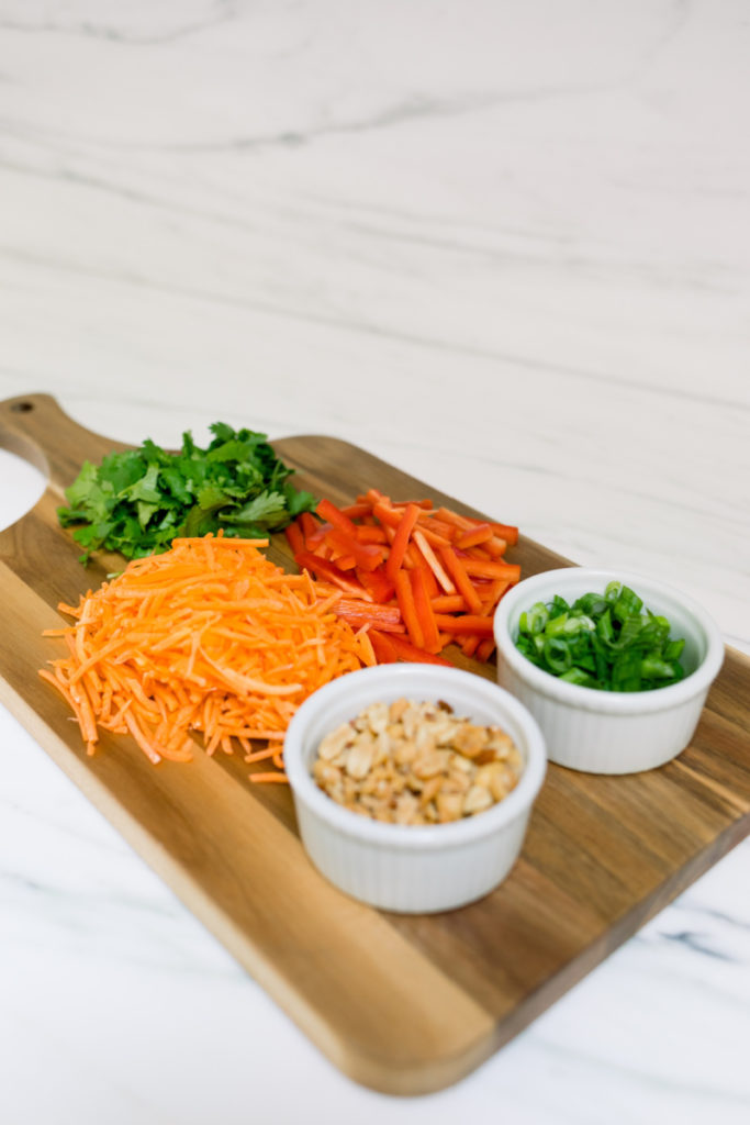 Cutting board with chopped veggies