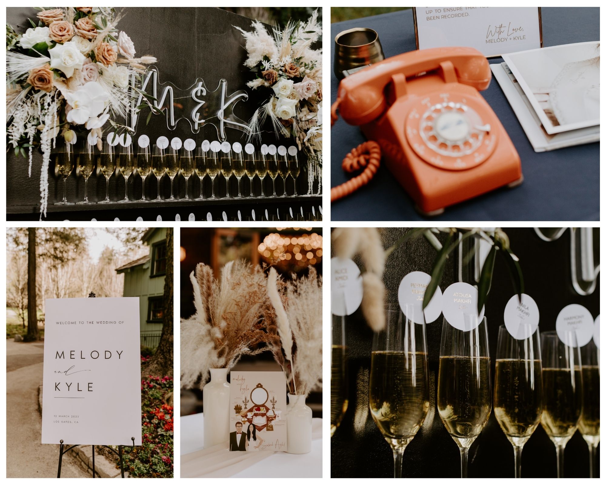 Wedding Collage wine wall and phone guest book