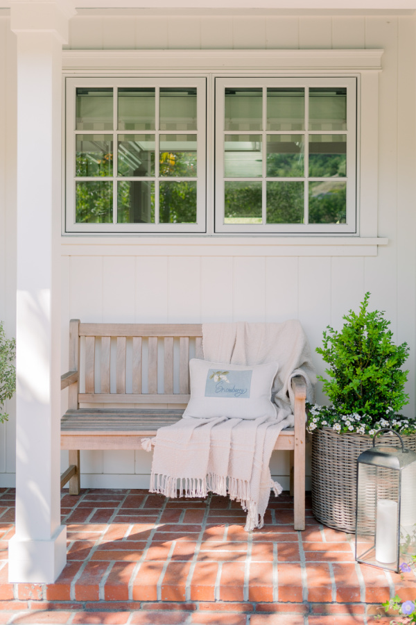 Front Porch bench and boxwood