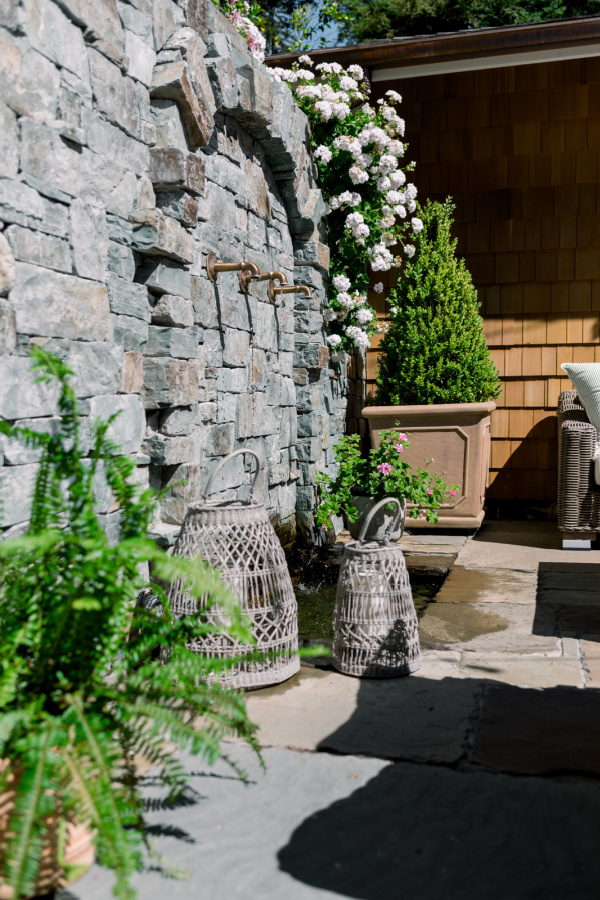 Patio stone wall and water feature