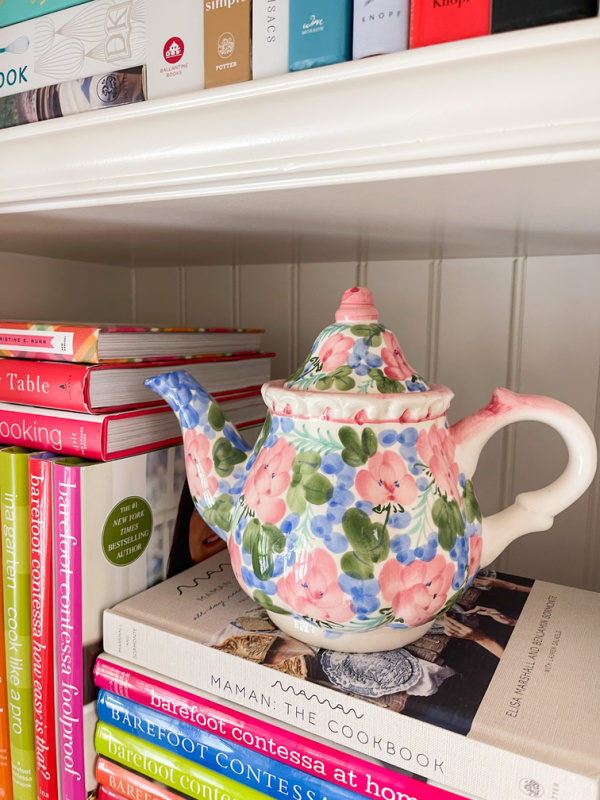 Pink, Blue and green floral ceramic teapot.