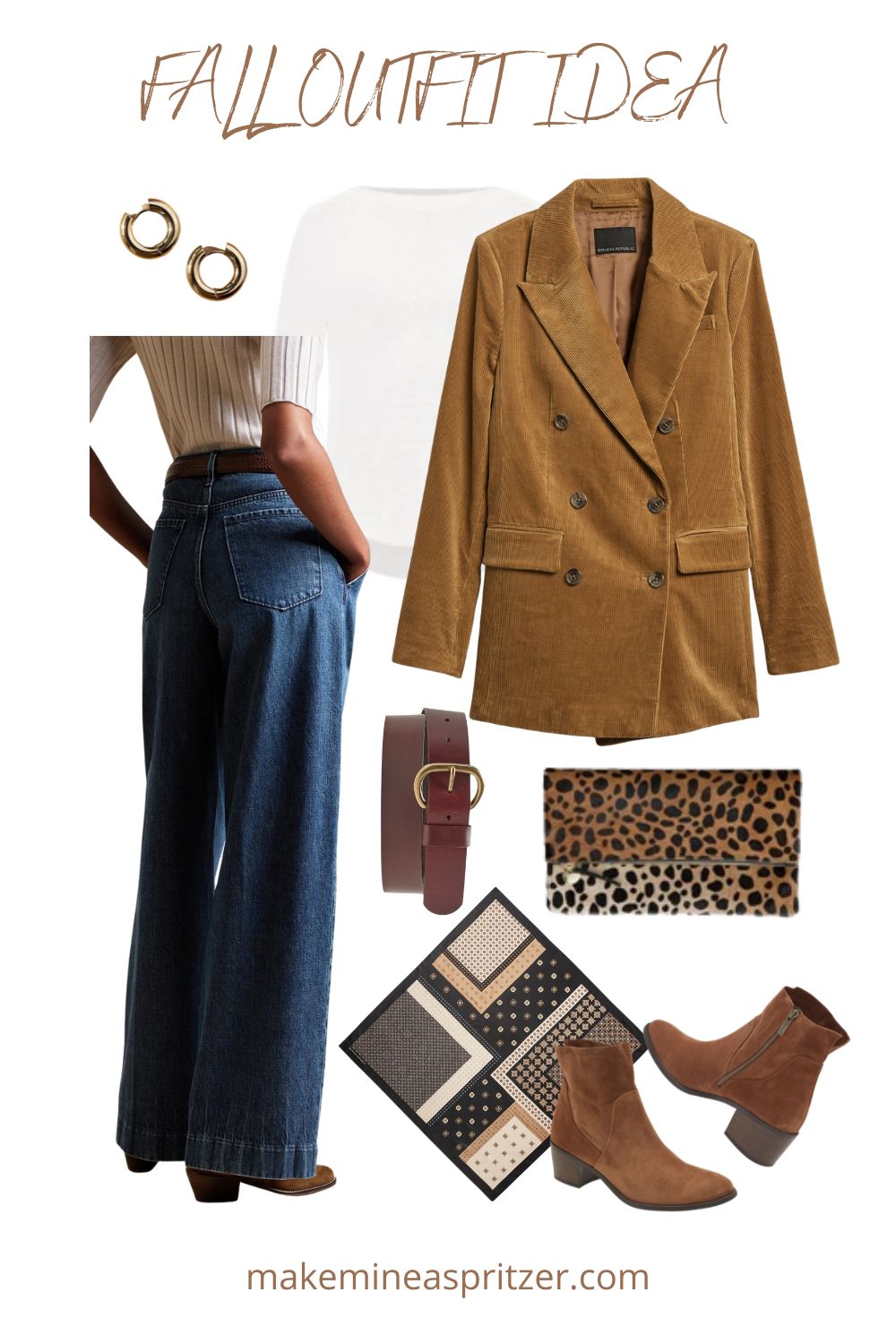Fall Outfit Collage with Banana Republic jeans and corduroy blazer.
