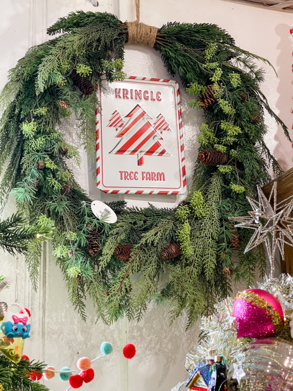 Christmas wreath and sign at Orchard Nursery.