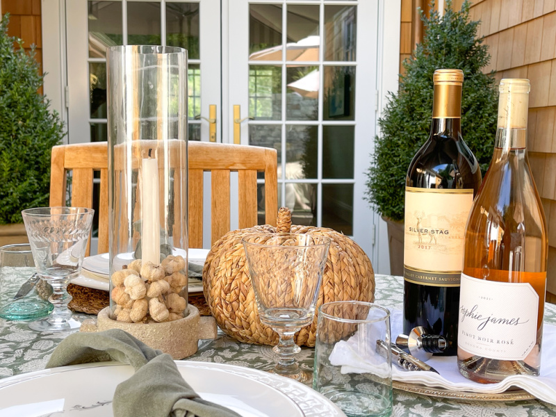 Outdoor table set for fall wine dinner.