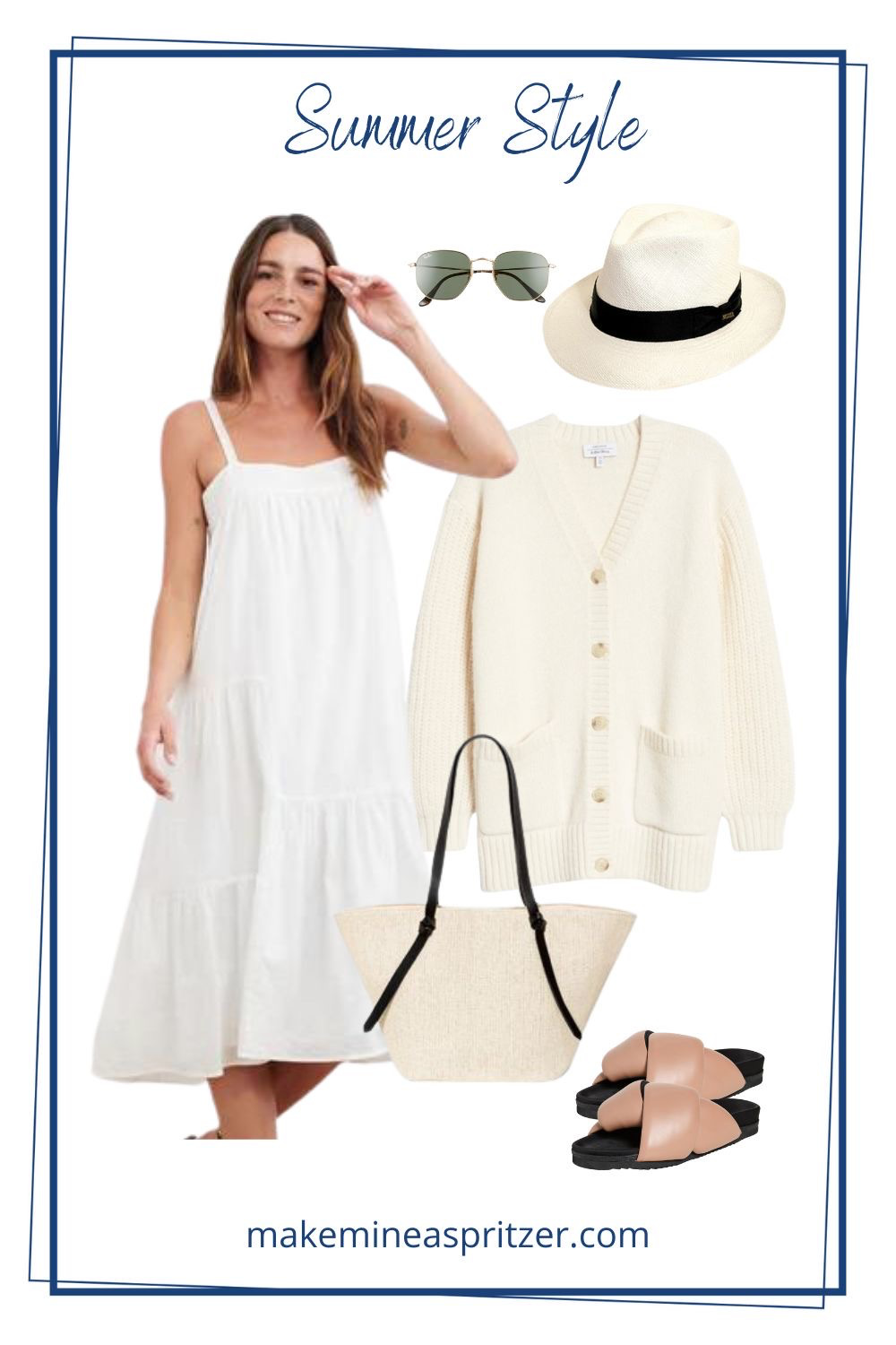 Jenni Kayne White Dress Outfit collage.