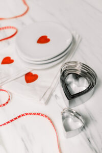 Valentine plates and napkins and heart shaped cookie cutters.