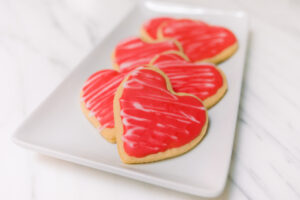 Valentine's Day cookies on a platter.