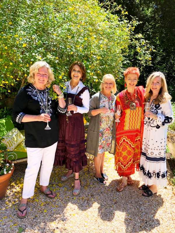 Five women in a garden.