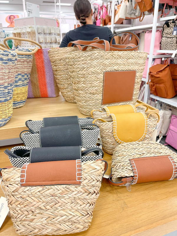 Colorful straw bags at Target.