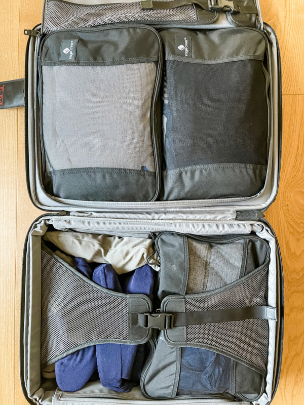 Carry on suitcase with packing cubes.
