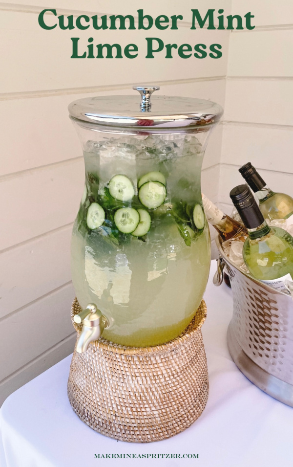 Cucumber Mint Lime Presse in a drinks dispenser.