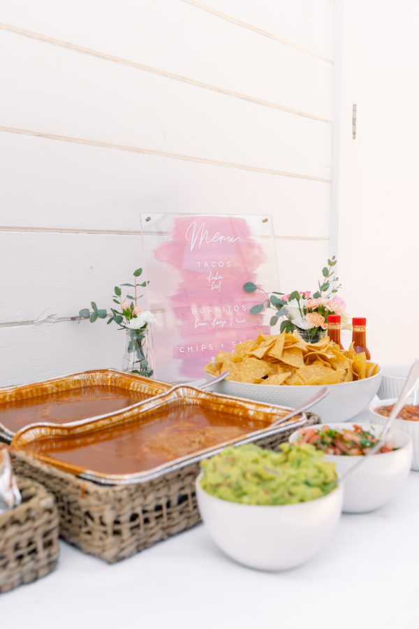 Mexican buffet at baby shower.