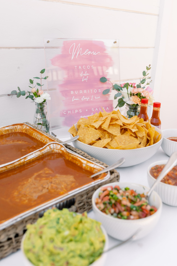 Mexican buffet at baby shower.