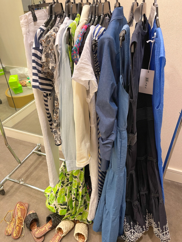 Rack of women's clothes in Nordstrom dressing rom.
