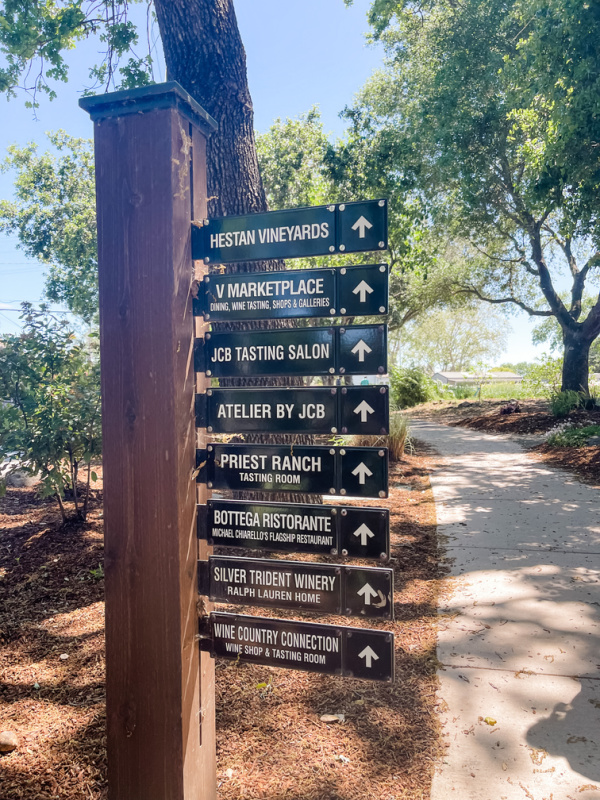 Directional signs in downtown Yountville, California.
