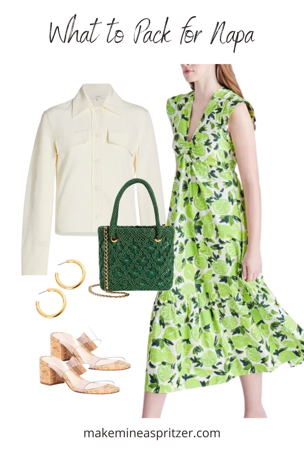Napa Valley packing collage with summer dress.