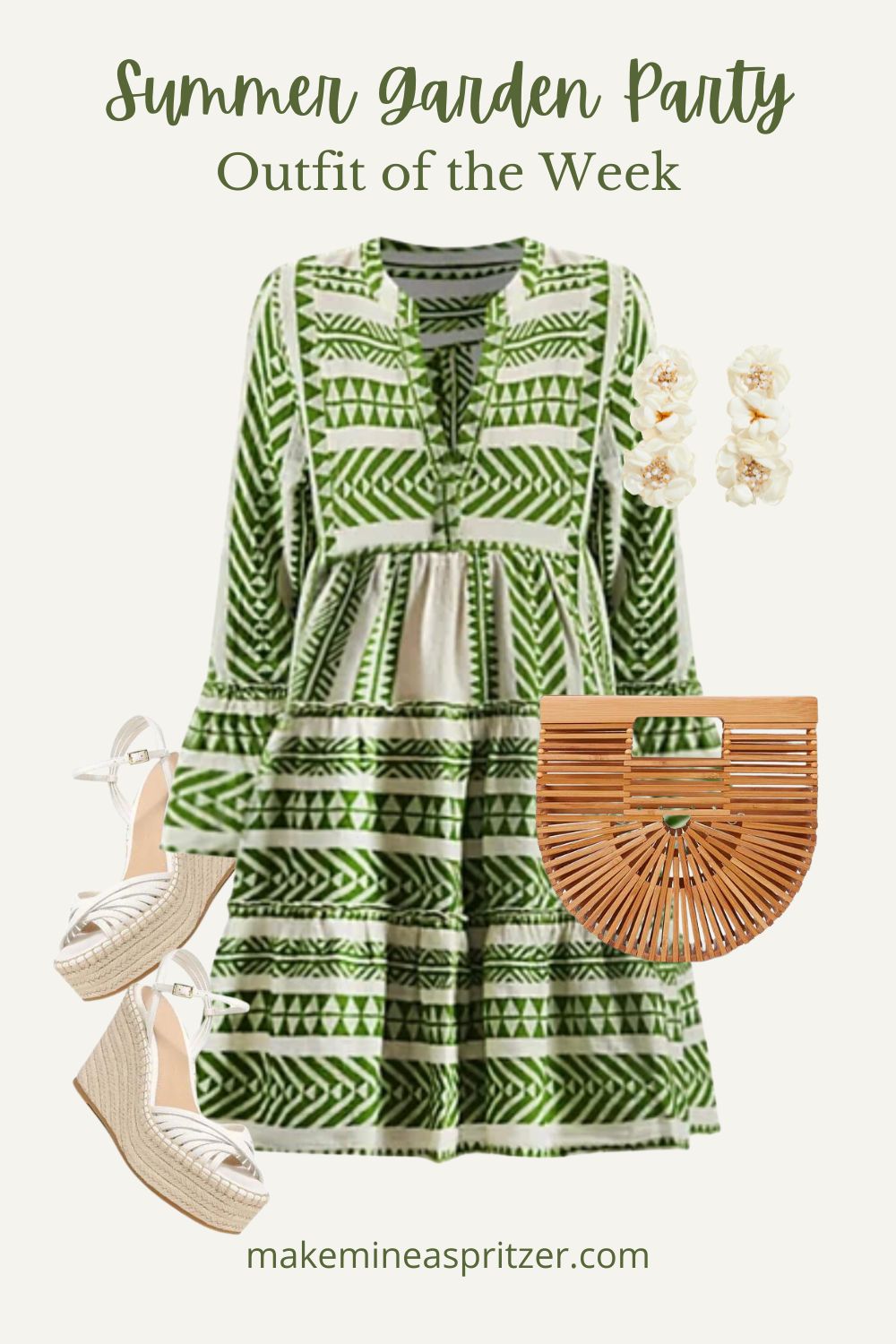 Green and white Anthro dress collage.