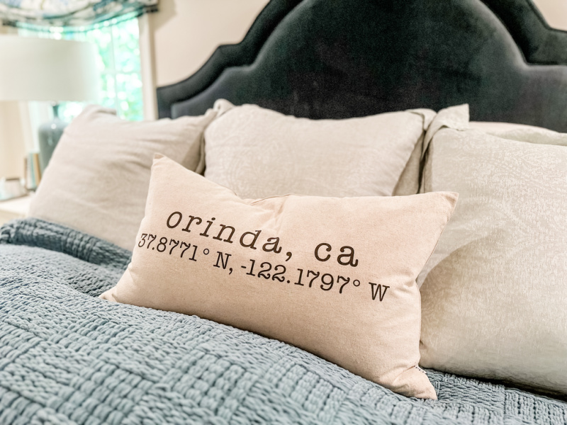 Orinda pillow on bed.