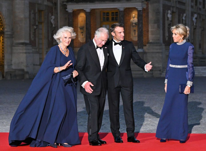 President and Mrs. Macron with King Charles and Queen Camilla at Versaille.