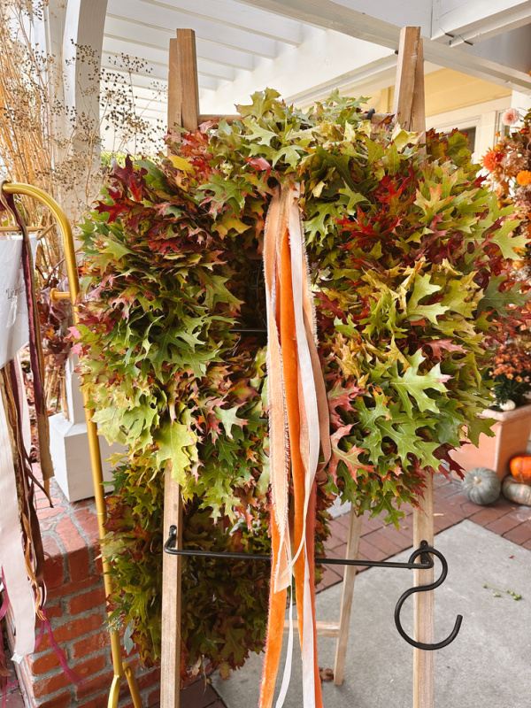 Fall wreath with velvet ribbon.