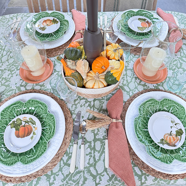 Thanksgiving table set outdoors.