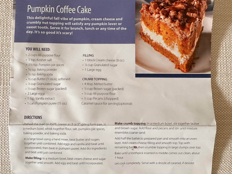 Pumpkin coffee cake recipe.