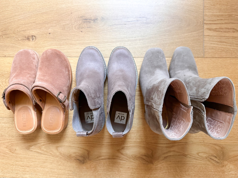 Four pair on fall shoes lined up.