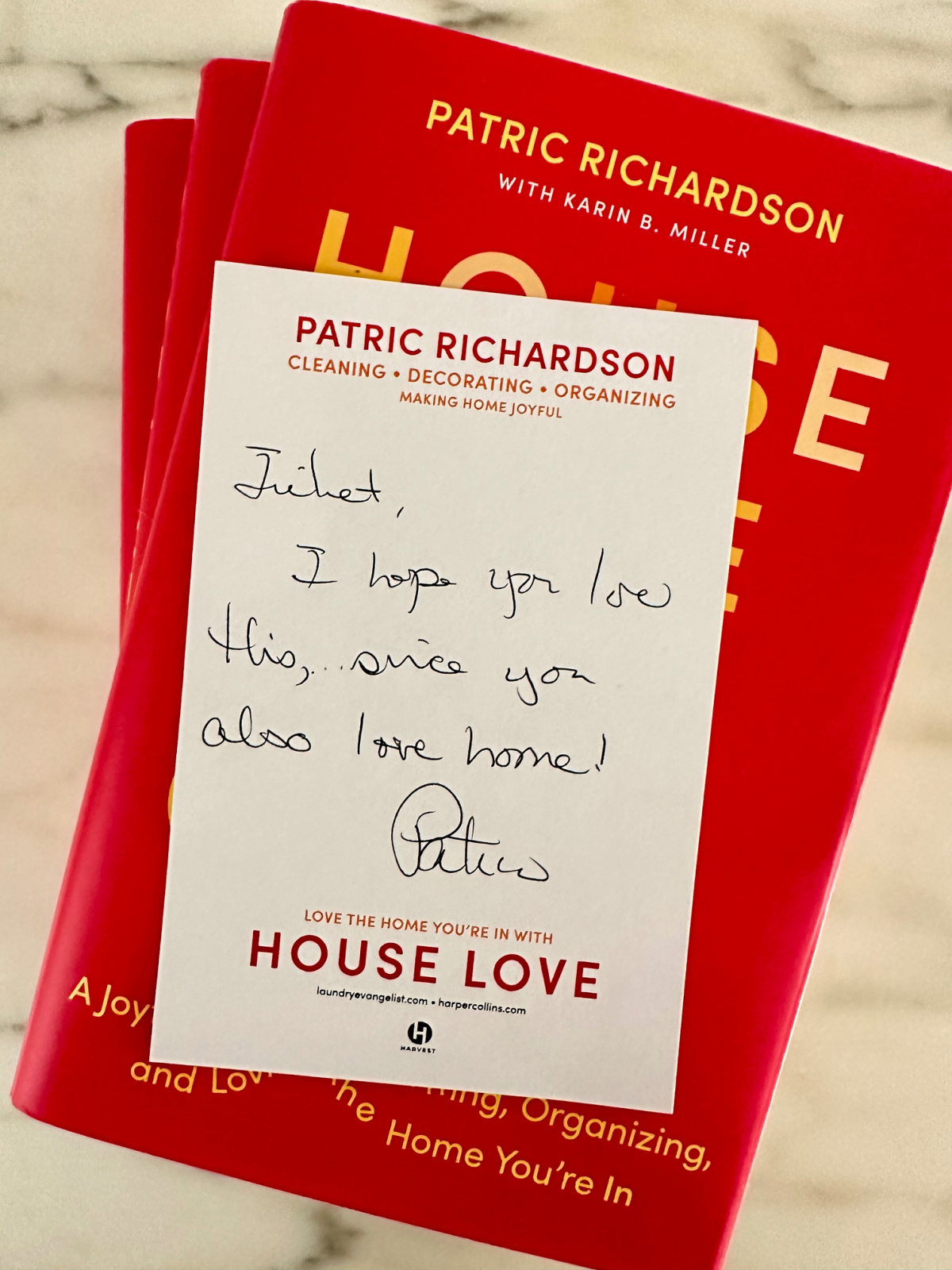 House Love book with note from author Patric Richardson.