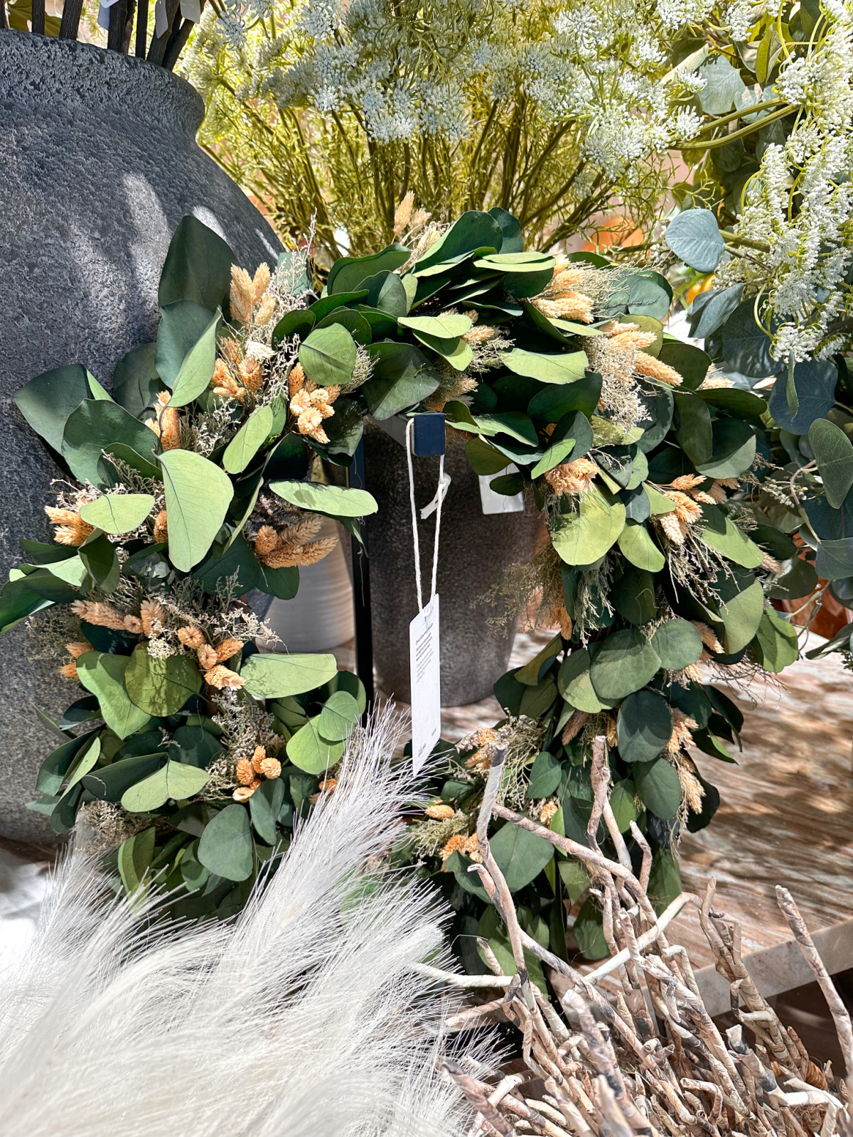 Dried greenery wreath at Crate & Barrel.