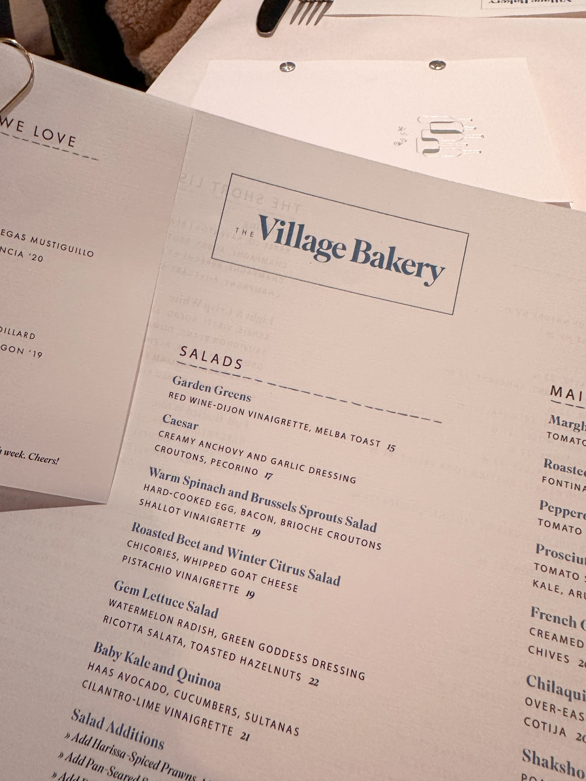 Lunch menu at The Village Bakery.