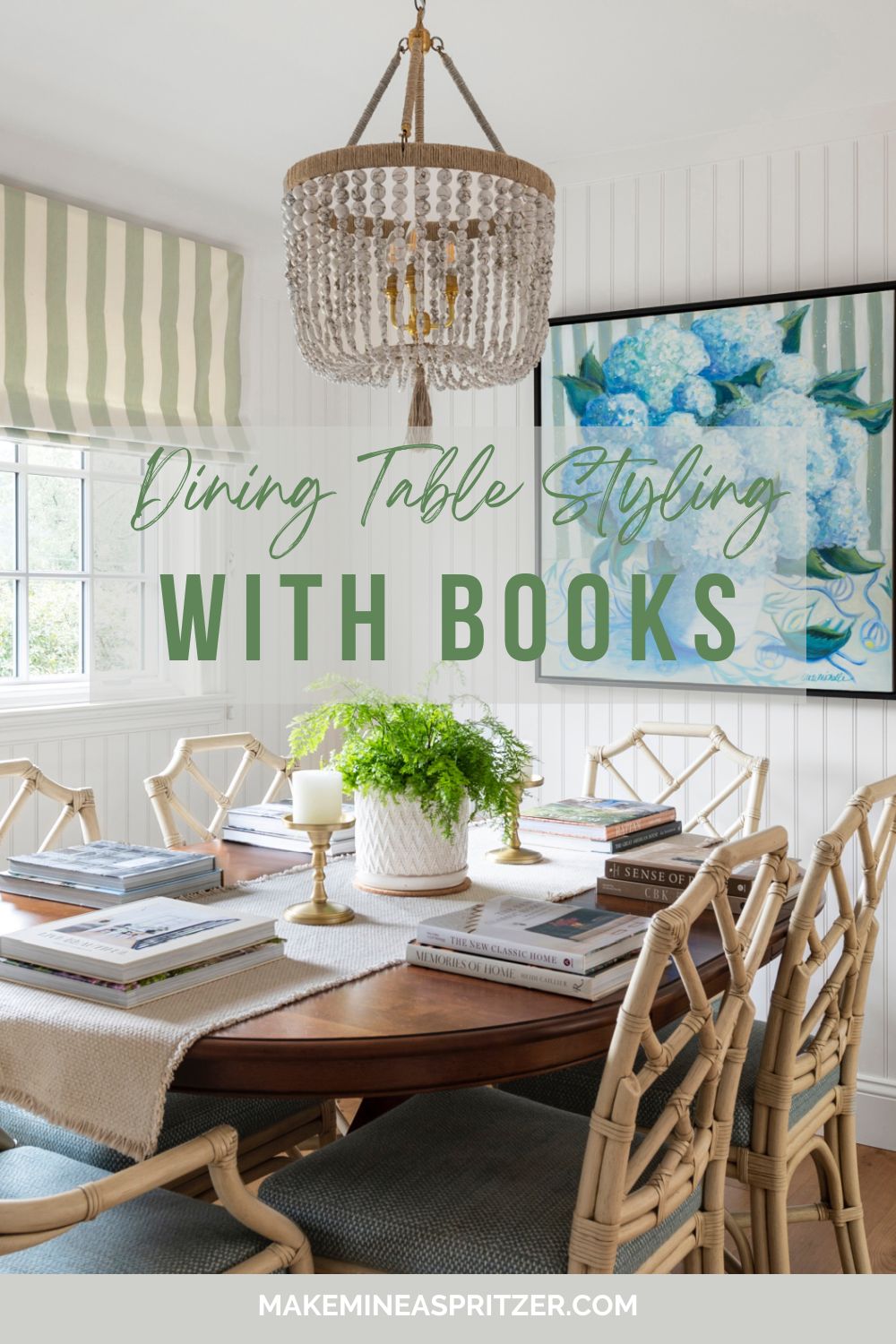 Dining Table Styling With Books Pinterest collage.