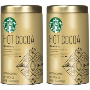 Two gold tins of Starbuck's Classic Cocoa Powder.