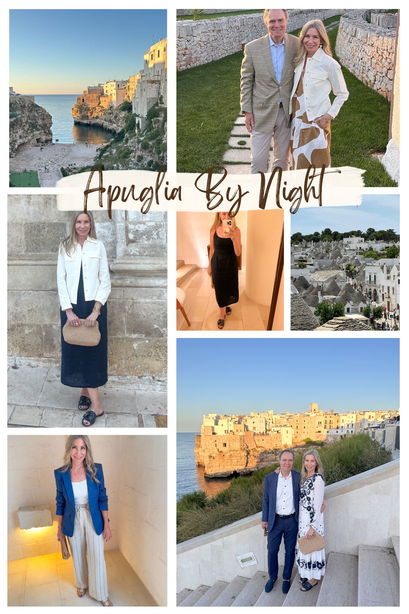 Collage of styled evening looks in Italy.